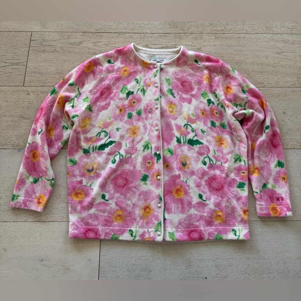 Frances Valentine Rare Color Floral Pearl Button Darling Cardigan Sweater Sz M - Picture 3 of 9